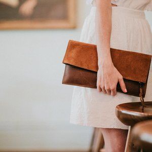 Hatton Henry Foldover Clutch in Rust Brown